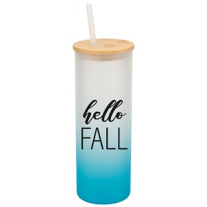 Elanze Designs Hello Fall Autumn Season Wrap-Around Design 25 Ounce Frosted Gradient Glass On-The-Go Coffee Travel Skinny Tumbler Mug Cup, Bamboo Lid - 1 of 1