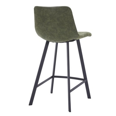 Elland Olive Green Leather Counter Stool with Stainless Steel Base