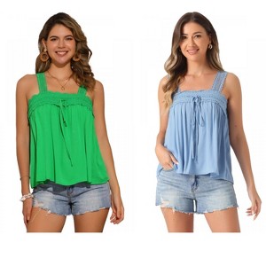 INSPIRE CHIC Women's Square Neck Panel Lace Ruffles Casual Sleeveless Tank Top 2 Packs - 1 of 4