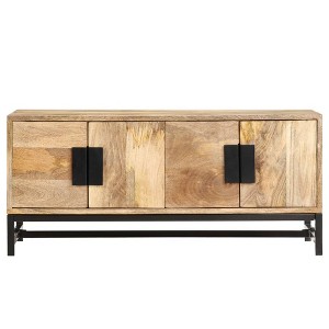 vidaXL Low Coffee Table with Storage - Crafted from Solid Mango Wood with Powder Coated Steel Legs, Rustic and Industrial Design, Brown - 1 of 4