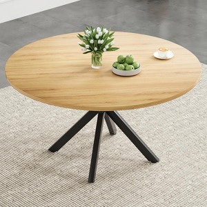 FONTOI Dining Tables, Rectangular Wood Kitchen Table with Sturdy Metal Frame, Stylish Design, Black, 47.2"*47.2"*29.5" - 1 of 2