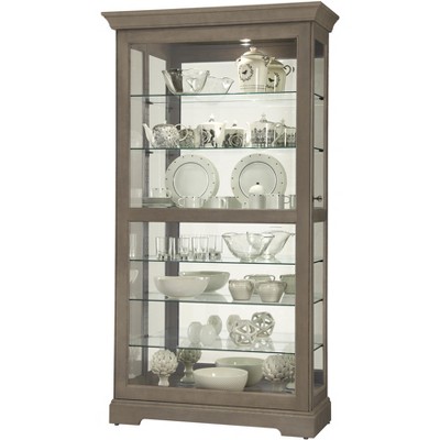 Transitional Gray-Brown Lighted Curio Cabinet with Adjustable Shelves