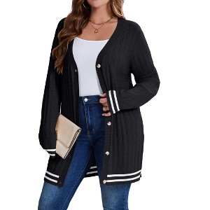 Coolmee Oversized Cardigan Sweaters for Women Color Blocked Fall Fashion Long Sleeve Button Down Sweaters Winter Coats - 1 of 4