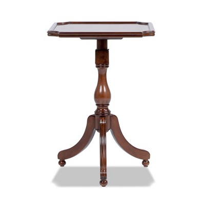 JTH LUXE Mabel 19" Elegant Wood Turned Pedestal Side Table, Rich Walnut Birchwood & Veneer