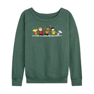 Women's - Peanuts - Group Skate Lightweight French Terry Wide Neck Long Sleeve Shirt - 1 of 4