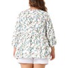 Agnes Orinda Women's Plus Size Floral Retro Keyhole Neck Lantern Summer Babydoll Blouses - 4 of 4