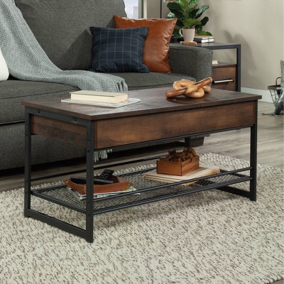 Medium Oak and Metal Lift-Top Coffee Table with Storage