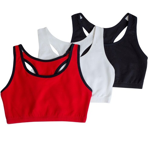 Fruit of the Loom Women's Tank Style Cotton Sports Bra 3-Pack Red Hot with  Black/White/Black 42