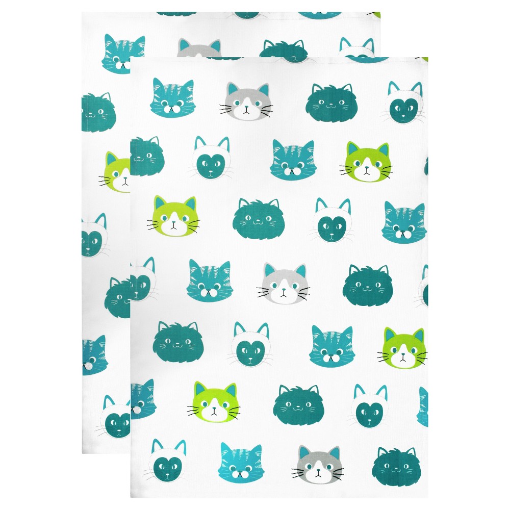 2pk Cats Kitchen Towels - MU Kitchen: Durable Cotton, Absorbent, Machine Washable, Animal Print