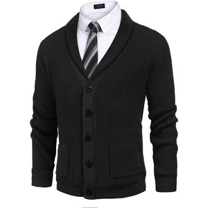 COOFANDY Men's Shawl Collar Cardigan Sweater Slim Fit Cable Knit Button up Sweater with Pockets - 1 of 4