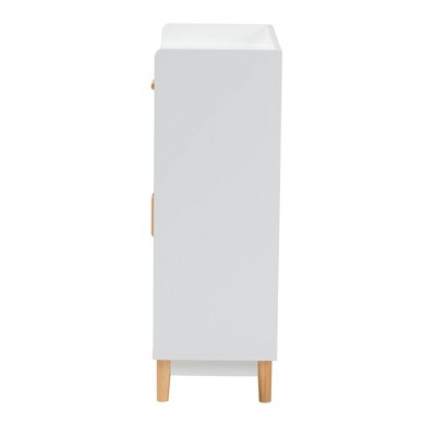 White and Oak Brown Mid-Century Modern Accent Cabinet