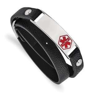 Black Bow Jewelry Ladies Stainless Steel Leather Medical I.D. Wrap Bracelet, 6.75 Inch - 1 of 4