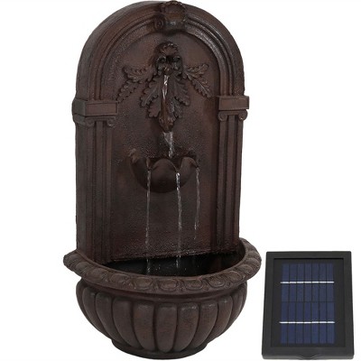 Sunnydaze 27"H Solar-Powered Polystone Florence Outdoor Wall-Mount Water Fountain, Iron Finish