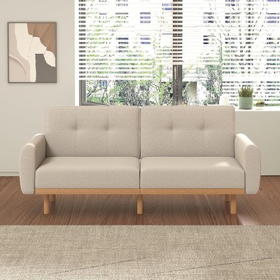 JUJABU Convertible Loveseat Memory Foam Futon Sofa Bed, 79'' Tan