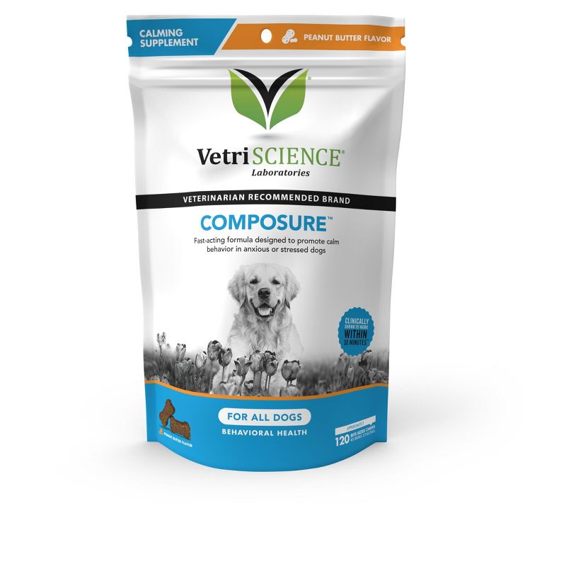 VetriScience Composure for Dogs, Calming Behavior and Anxiety Support, Bite-Sized Peanut Butter Flavor Chews, 120 ct, 1 of 4