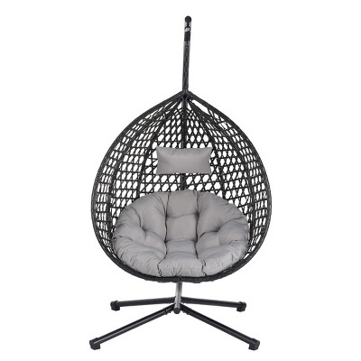 Patio Swing Egg Chair With Stand,PE Rattan Egg Chair,Hanging Basket Chair,Hammock Chair -Maison Boucle