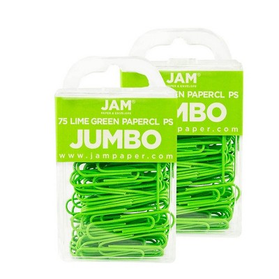 JAM Paper Colored Jumbo Paper Clips Large 2 Inch Lime Green Paperclips 21830627A