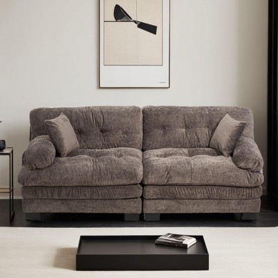 Two-seat Modular Deep Seat Sofa Couch Chenille Sofa Sleeper Comfy Upholstered Furniture - Leovsnove