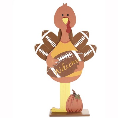 Lakeside Freestanding Wooden Turkey Greeter with Welcome Football Sign