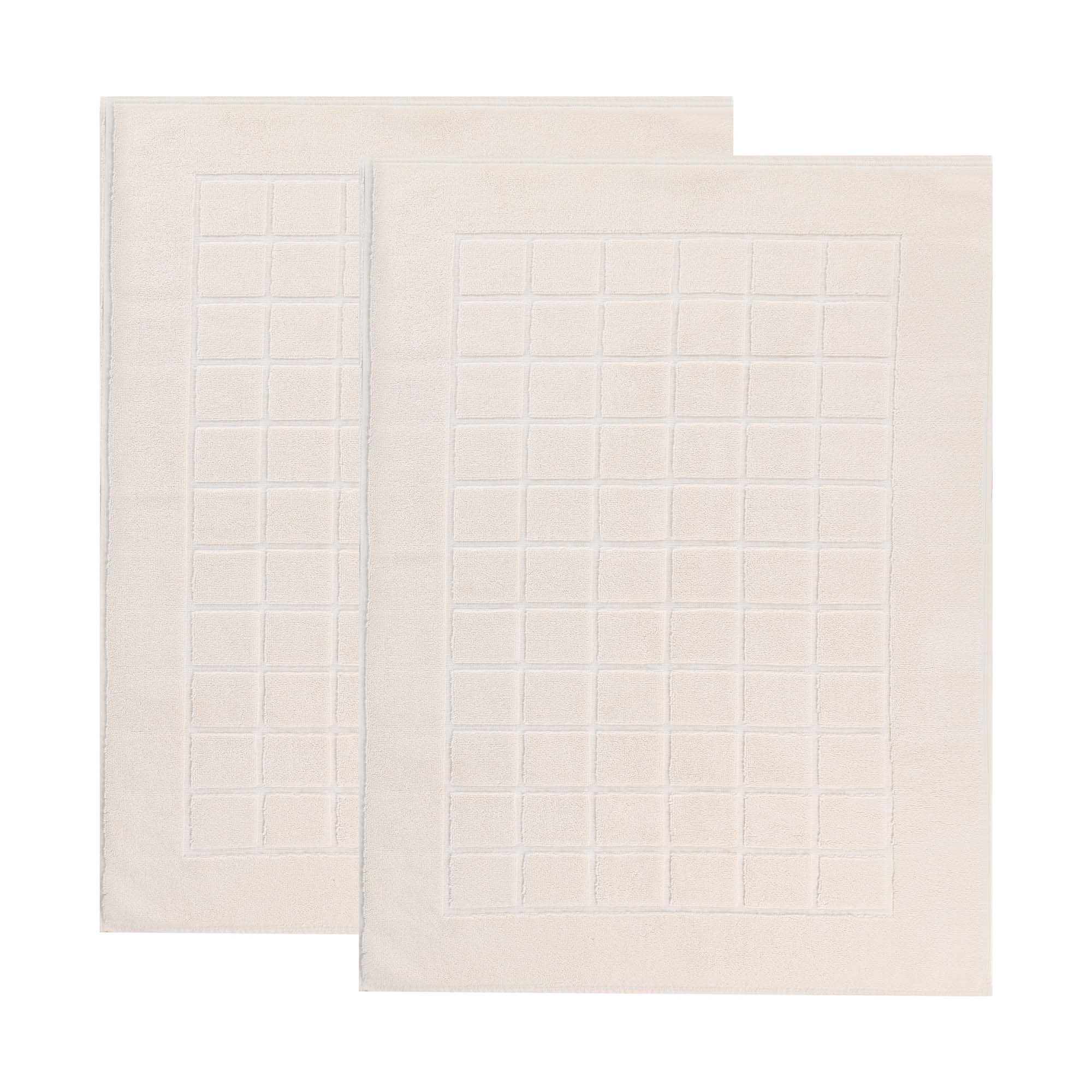 Cotton Solid Absorbent Thick Checkered Grid Washable Bath Mats, Set of 2, Cream - Blue Nile Mills