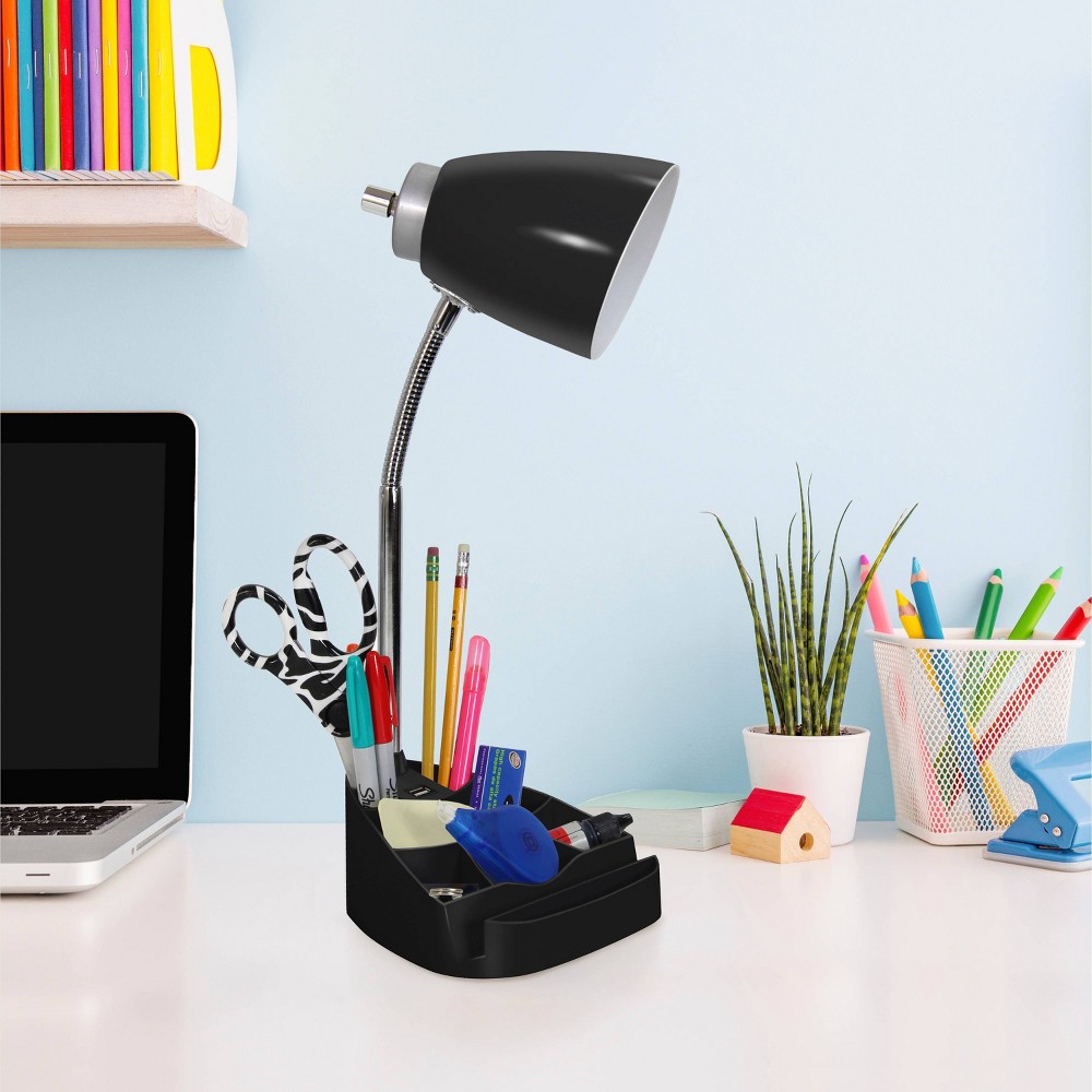 Photos - Floodlight / Street Light Creekwood Home Sleek Essentials 18.5" Flexible Coordinating Desk Lamp with USB Port and Storage Black
