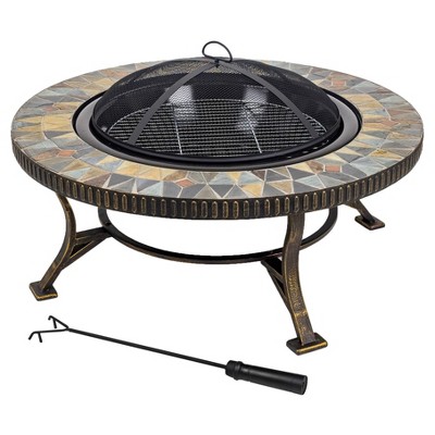 Olivia Slate Top Fire Pit with Cooking Grid - Pleasant Hearth