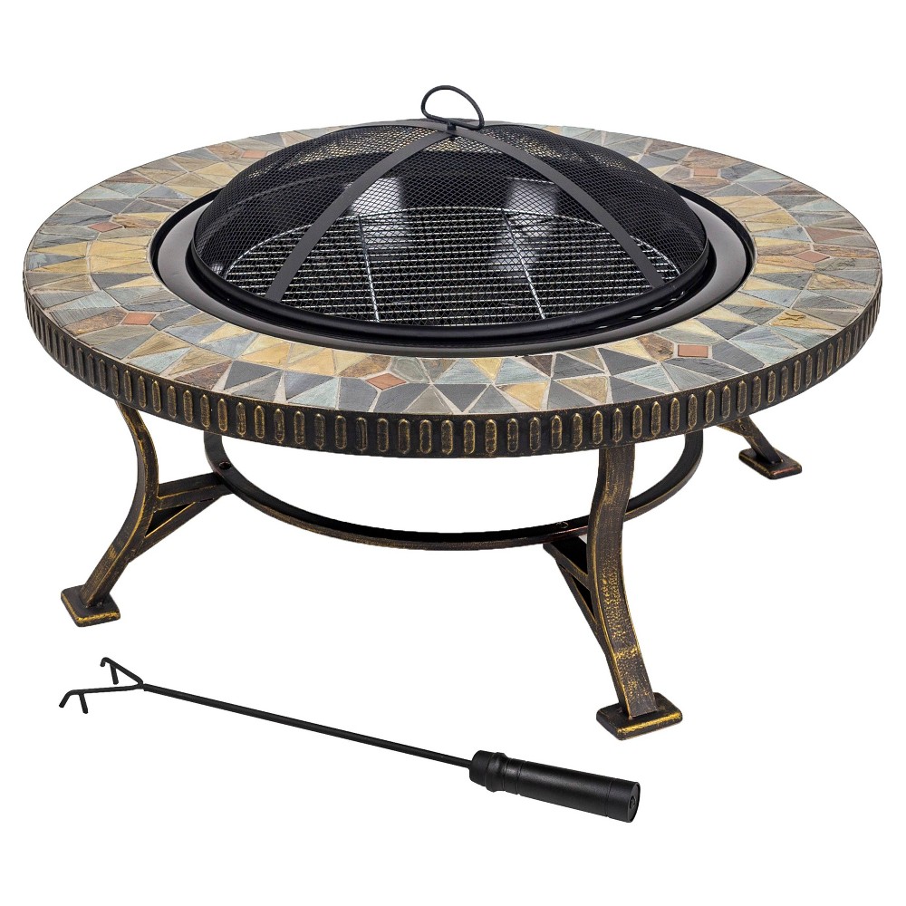 Olivia Slate Top Fire Pit with Cooking Grid - Pleasant Hearth