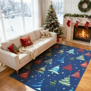 Christmas Area Rug, Xmas Tree Washable Soft Carpet with Non Slip Backing, Low Pile Stain Resistant Floor Mat for Living Room, Bedroom - 1 of 4