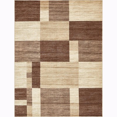 Light Brown Geometric 9' x 12' Synthetic Area Rug