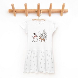The Juniper Shop Deer Snowman Scene Toddler Graphic Dress - 1 of 3