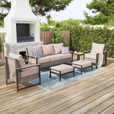 Sonkuki Outdoor Furniture Set Patio Conversation Sofa with Coffee Table Set, All-Weather PE Rattan Couch with Cushion
