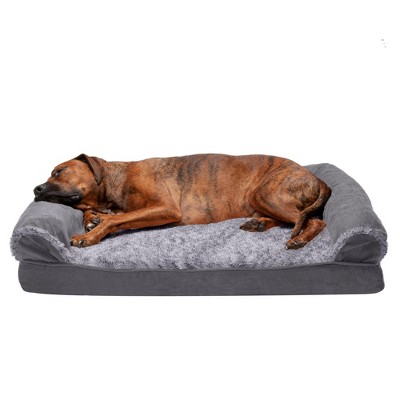 Furhaven Two-tone Faux Fur & Suede Cooling Gel-top Foam Sofa Dog Bed ...