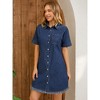 INSPIRE CHIC Women's Denim Button Front Frayed Hem Collared Short Sleeve Jean Shirt Dress - 2 of 4