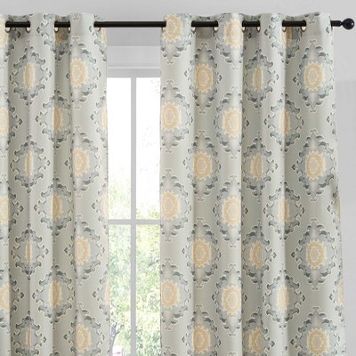 HLC.ME Liam Ogee Ikatt Damask Patterned Window Grommet Curtains Bedroom - Light Reducing Window Panels, Set of 2
