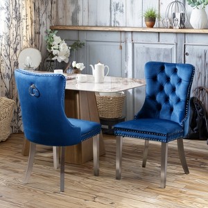Racxily Velvet Dining Chairs Set of 2,  w/ Chrome Stainless Steel Plating Legs, Nailhead Trim, Button Tufted Parsons Dining Room Chair - 1 of 4
