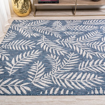 Tropical Retreat Ivory and Navy 9' x 12' Synthetic Flatweave Area Rug