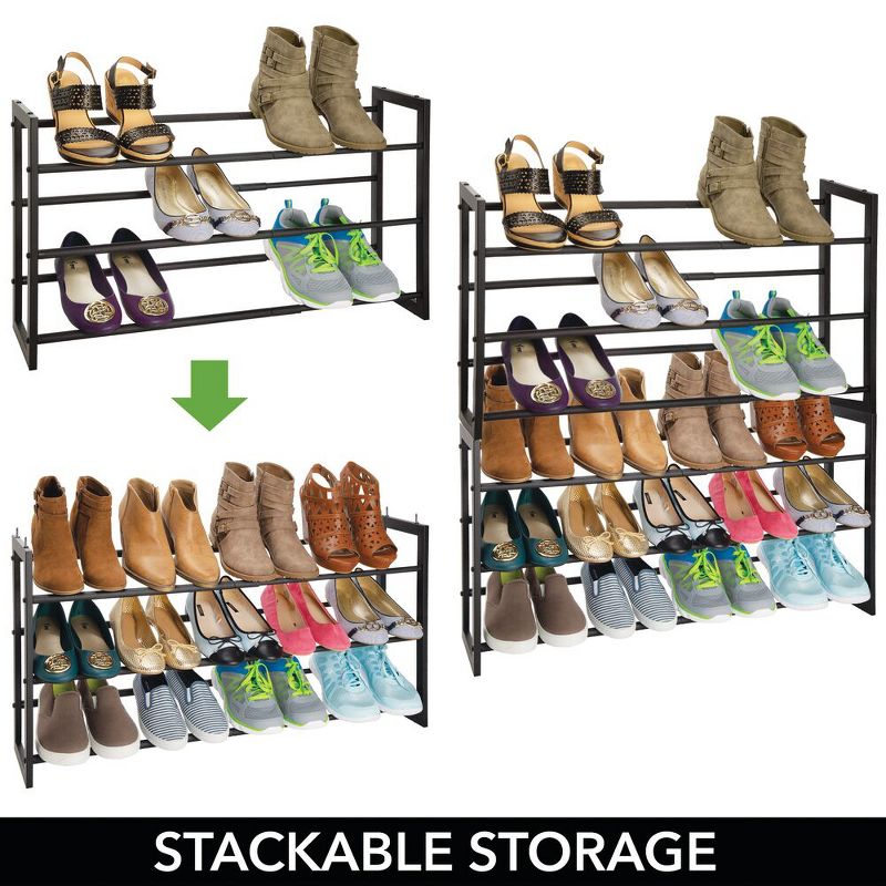 mDesign Metal 3 Tier Adjustable/Expandable Shoe and Boot Rack, 4 of 9