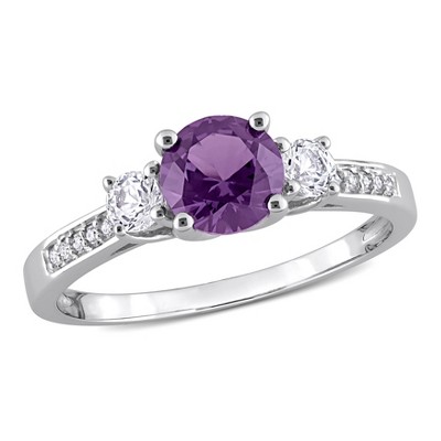 Everly Jewelry – 10K White Gold 1 1/3 TGW Simulated Alexandrite and Created White Sapphire 3-Stone Ring