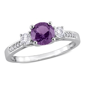 Everly Jewelry – 10K White Gold 1 1/3 TGW Simulated Alexandrite and Created White Sapphire 3-Stone Ring - 1 of 4