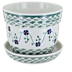 Blue Rose Polish Pottery D035 Manufaktura Medium Flower Pot - 1 of 1