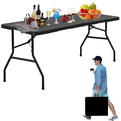 Musment  6FT Picnic Table Folding Table Camping Table Plastic Table Fold Up Table Lock for Party Event,Black