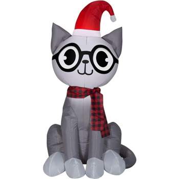 Gemmy Christmas Airblown Inflatable Nerdy Cat, 3.5 ft Tall, Grey