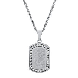 Steeltime 24" Unisex stainless steel and simulated diamonds Our Lady of Guadalupe dog tag pendant - 1 of 4