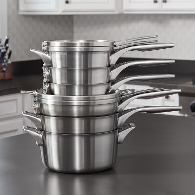 Calphalon Premier 10pc Stainless Steel Space Saving Cookware Set: Stackable Pans, Tempered Glass Lids, Induction Safe, 5 of 7