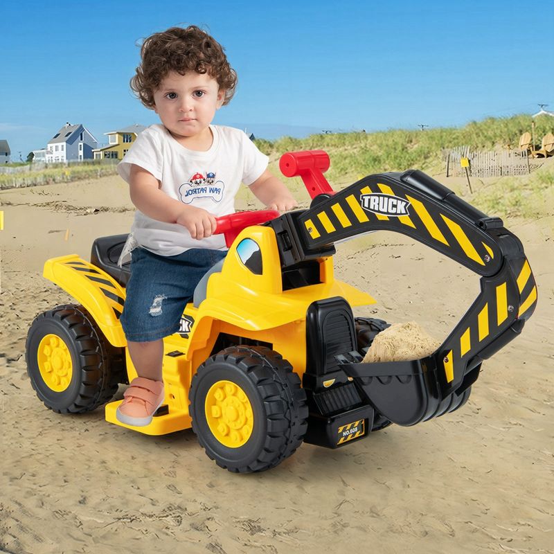 Costway 6V Electric Kids Ride On Excavator Pretend Play Toy Tractor w/ Basketball Hoop, 2 of 11