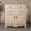 Elegant Vintage-Inspired Cream Storage Cabinet with Carved Floral Design and Two Drawers, Rustic Charm, 1pc - 2 of 4