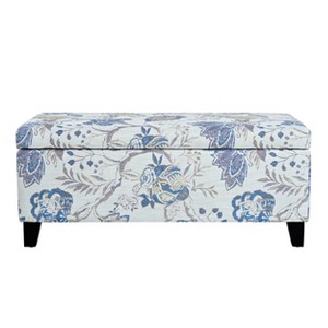 Christopher Knight Home Kayden Contemporary Wood Upholstered Storage Ottoman Blue Flower - 1 of 4