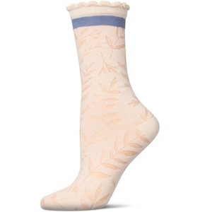 Memoi Women's Fern Leaf Crew Socks Ivory 9-11 - 1 of 3