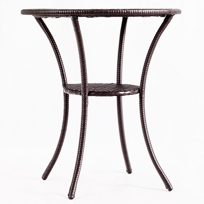 Outdoor Round Brown Rattan Wicker Coffee Table with Glass Top