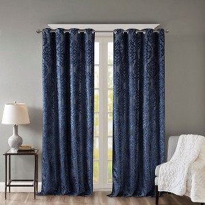 PAGED Knitted Jacquard Damask Total Blackout Grommet Top Curtain Panel, Privacy Curtain for Bedroom & Living Room - 1 of 4